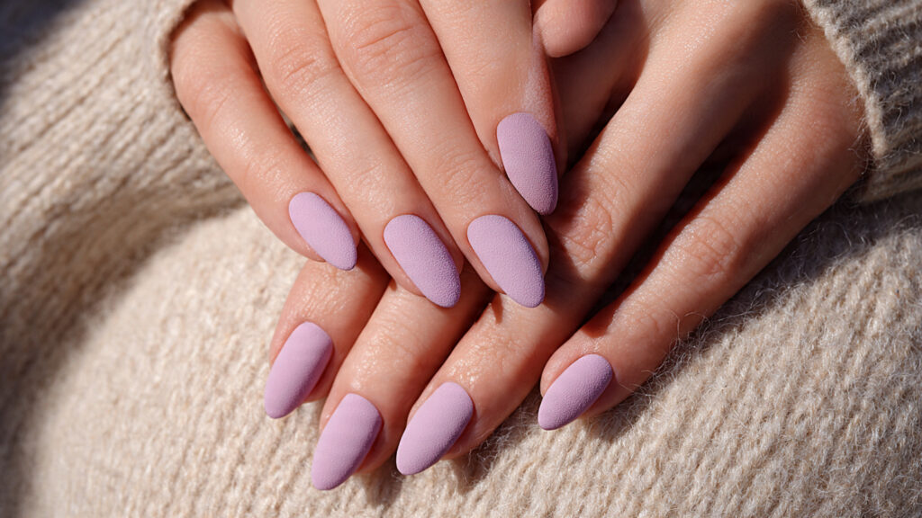 matte purple almond shaped spring nails