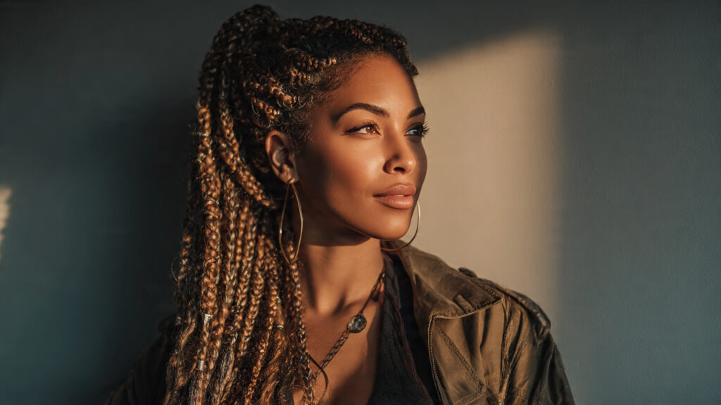 medium box braids with highlights spring hairstyle