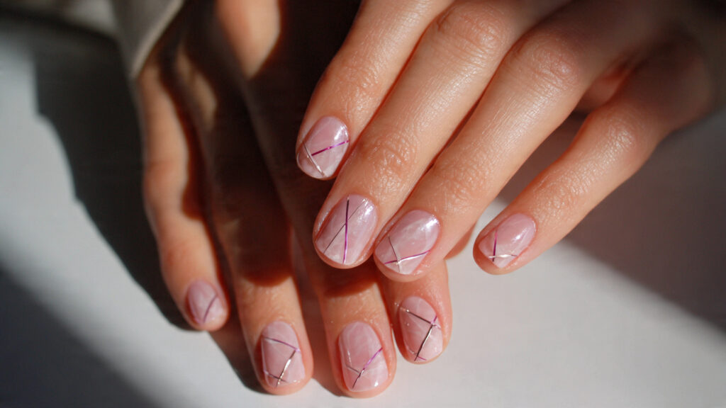 minimal purple line art spring nails