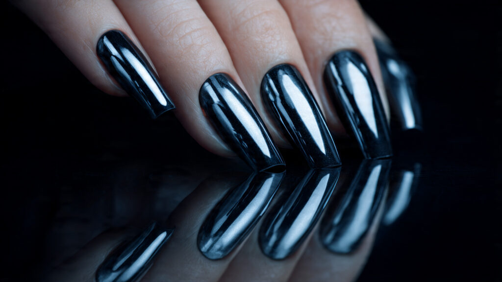 black chrome nail design