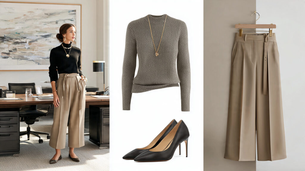 wide leg trousers office outfit