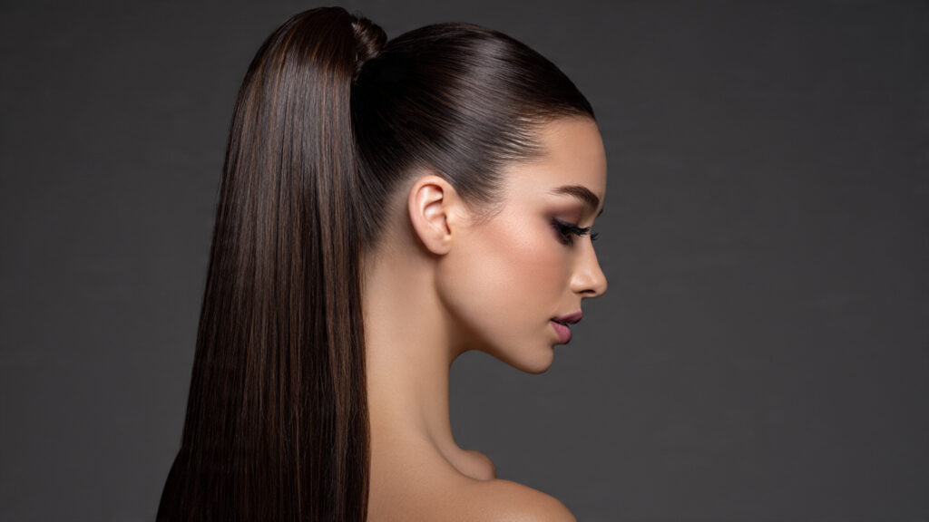 sleek high ponytail prom hairstyle