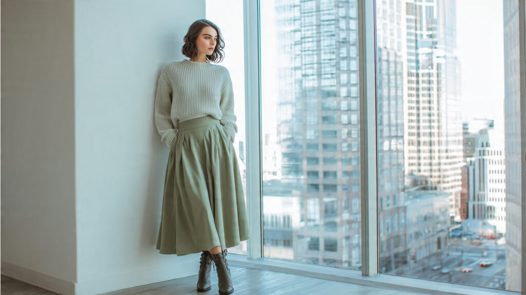 sweater with midi skirt office outfit