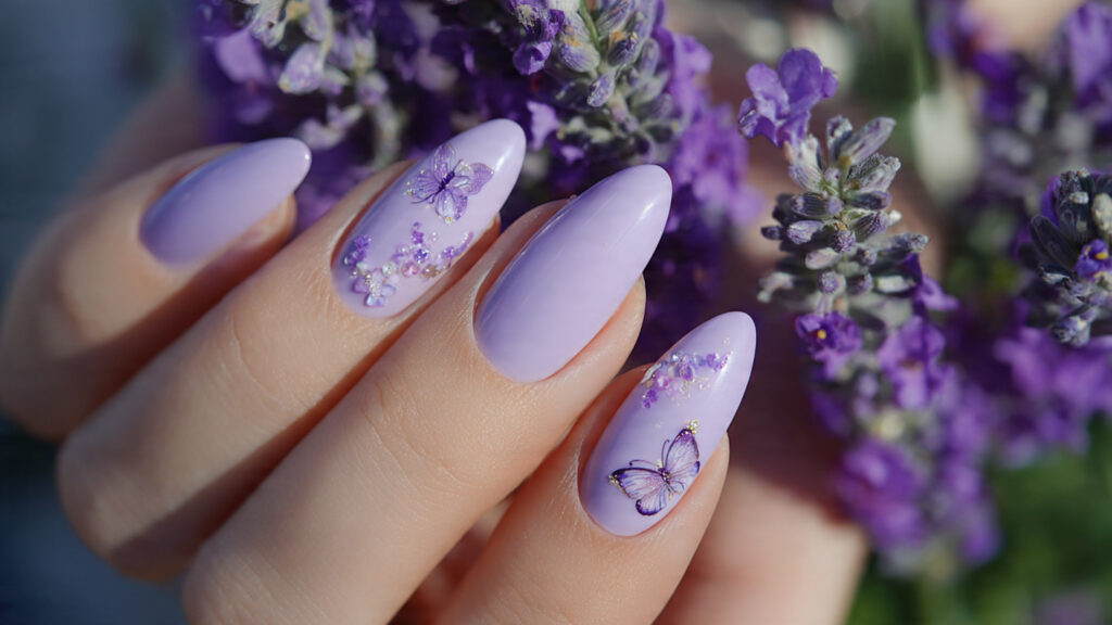 butterfly accent spring nails inspo manicure