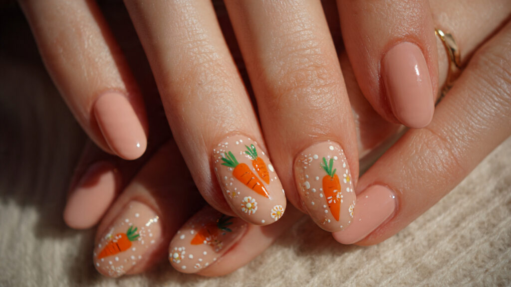 cute carrot themed short Easter nails design