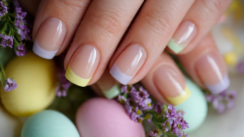 short Easter nails with pastel French tips