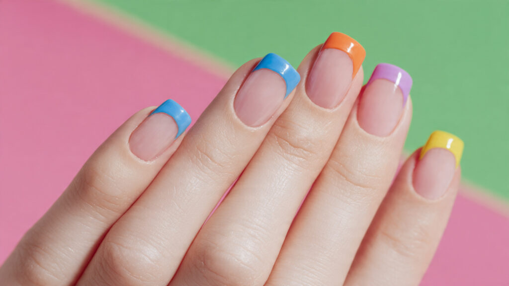 Rainbow tip spring break nails design.