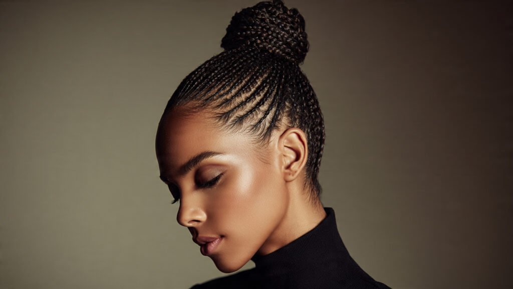 cornrow braided bun protective hairstyle for spring