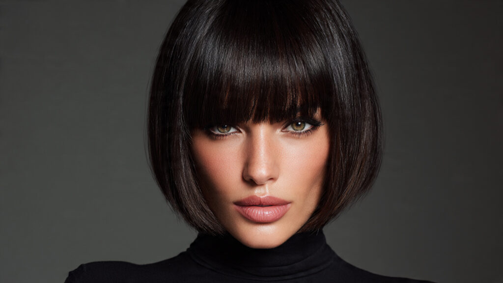 Sleek straight bixie cut with glossy smooth finish