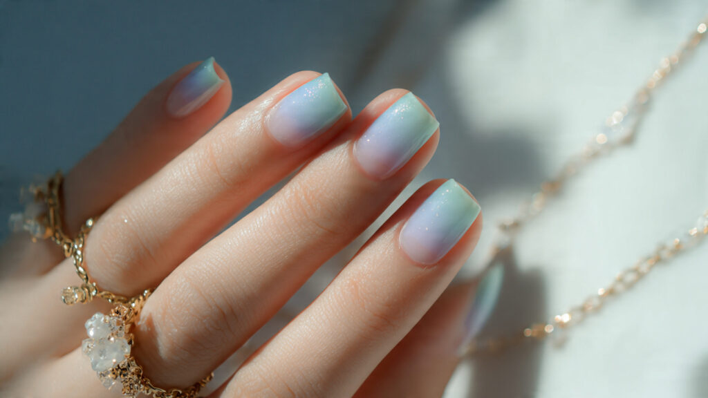 Pastel French tip spring break nails design.