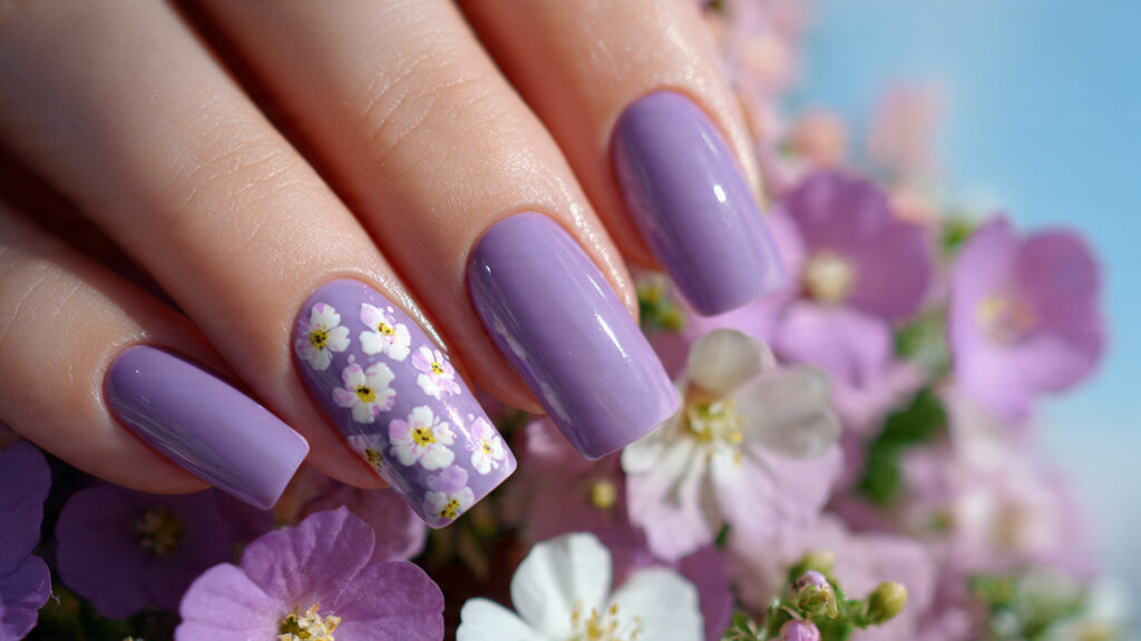 purple floral nail art spring manicure
