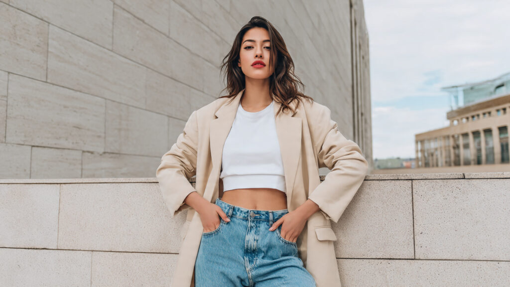 oversized blazer with blue denim outfit idea