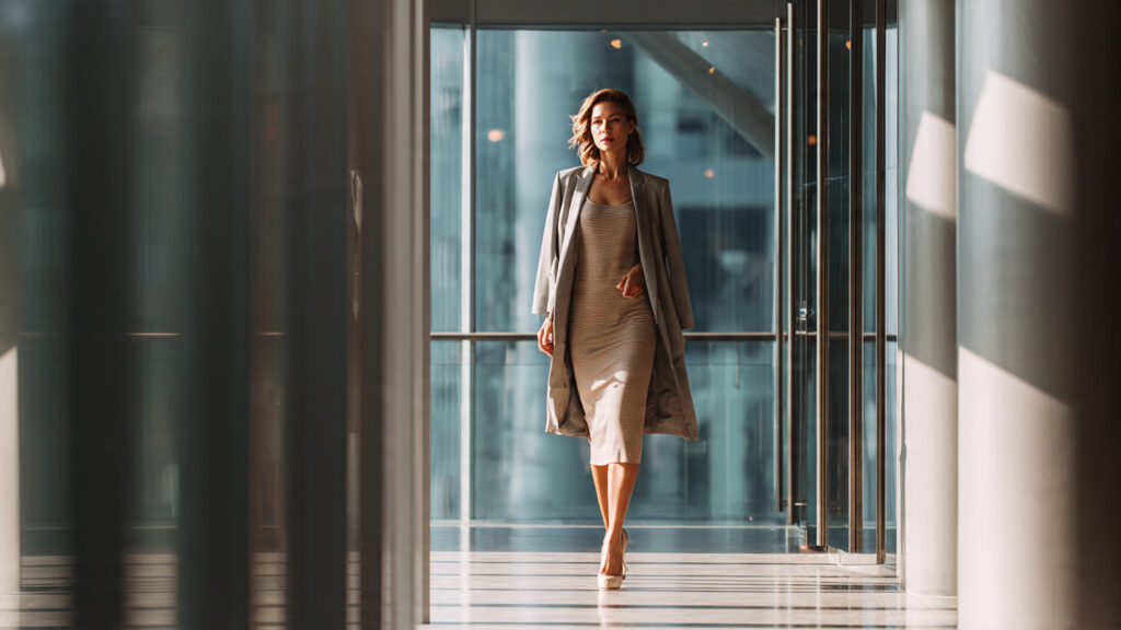 midi dress with blazer office outfit