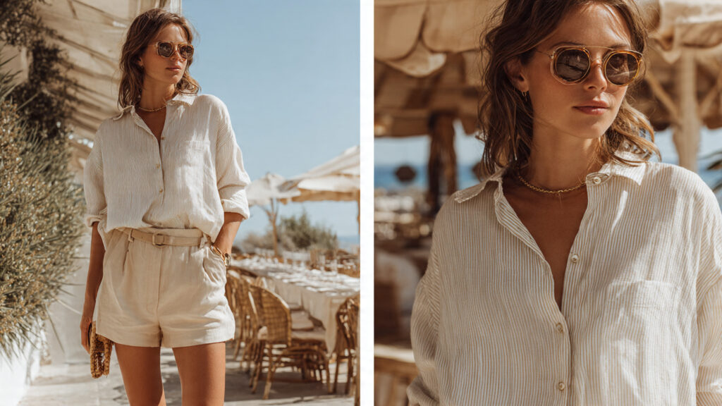 linen shirt with summer shorts outfit