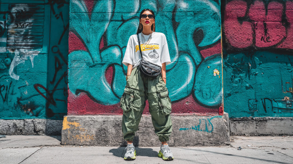 graphic tee with cargo pants outfit