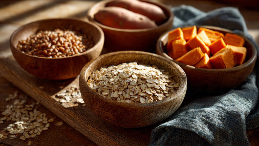 Complex carbohydrates like oats and brown rice for steady energy