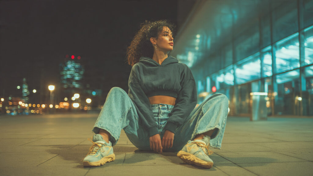 Casual cropped hoodie concert outfit idea.