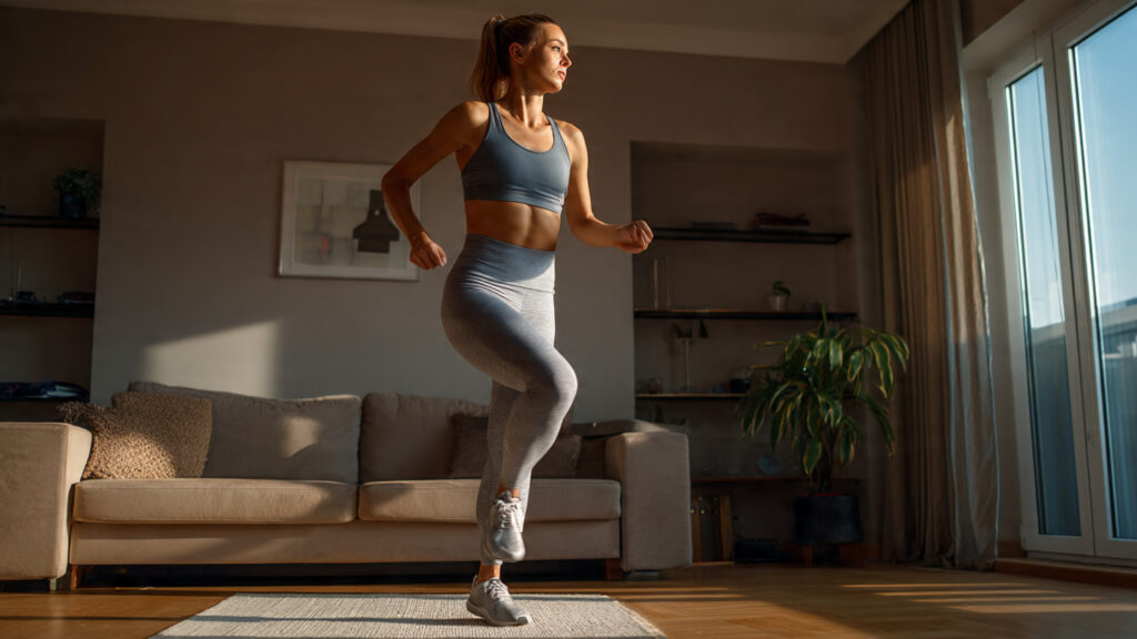 High knees cardio exercise for flat stomach at home.