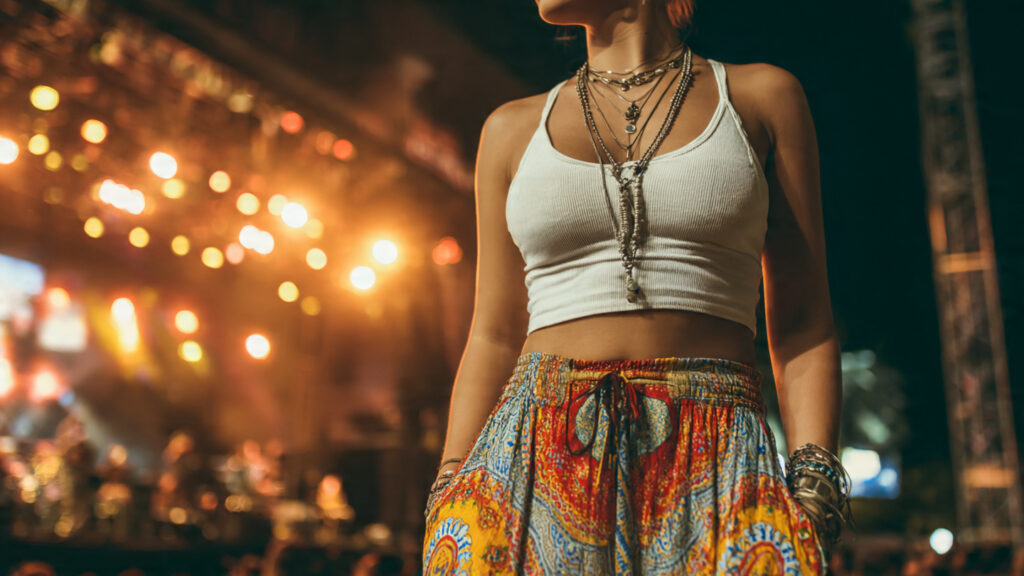 Statement pants and tank top concert outfit idea.