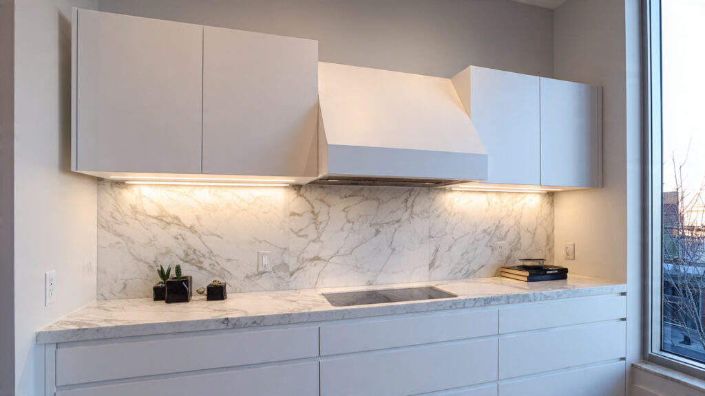 modern minimalist diy range hood cover in contemporary kitchen