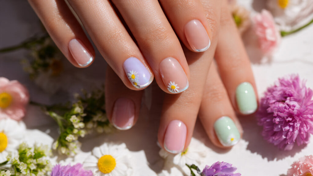 Spring-inspired March nails ideas with pastel and floral designs.