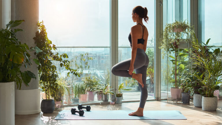 Person doing a home workout routine for a healthier daily lifestyle.