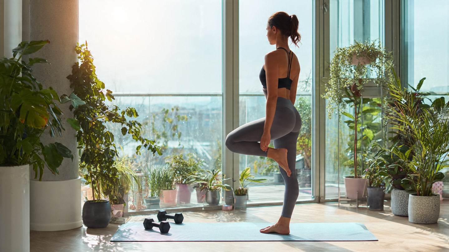 Person doing a home workout routine for a healthier daily lifestyle.